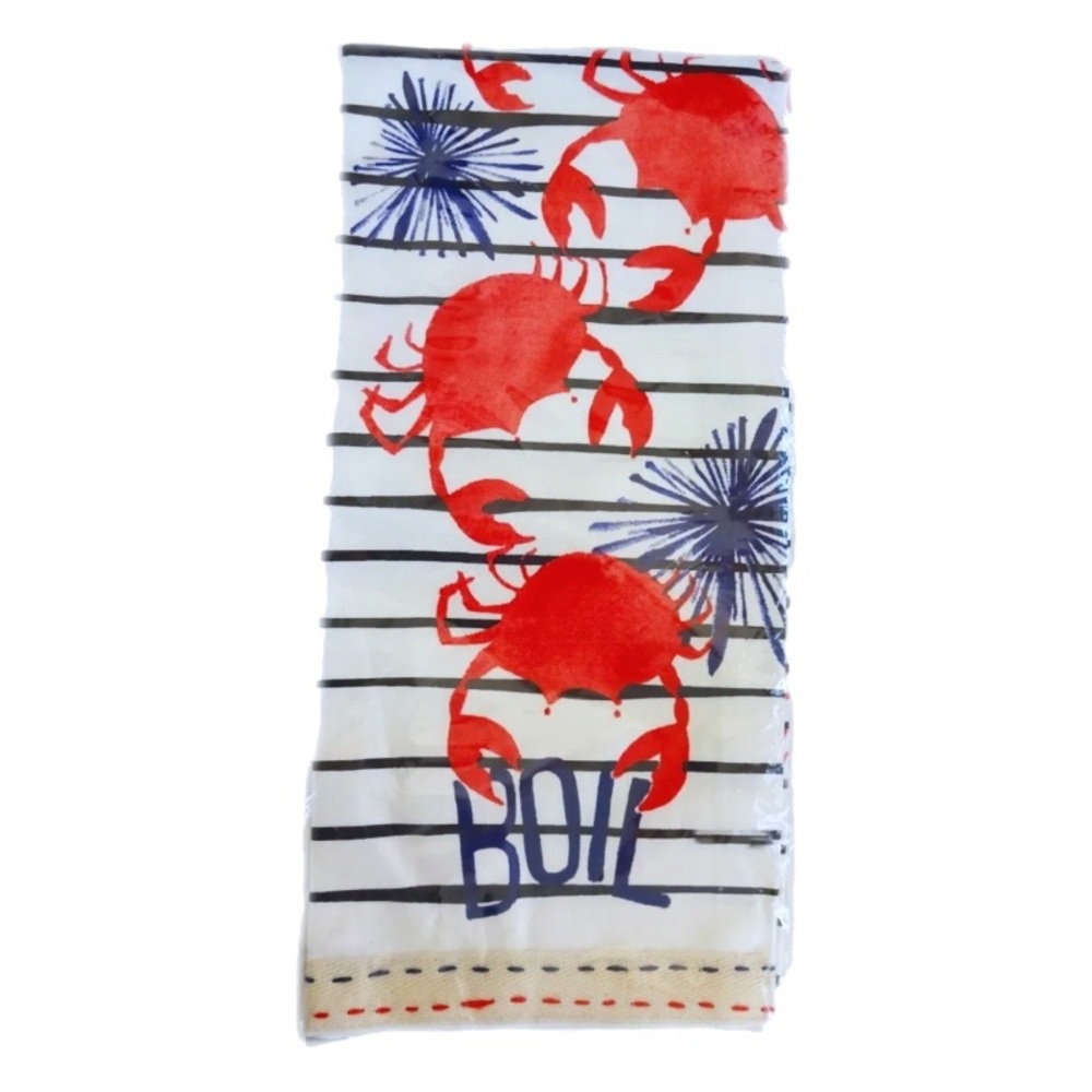 Anthropologie 🦀 VINTAGE Sea Food Fun Dishtowel Colorful Ocean Nautical Crab Boil